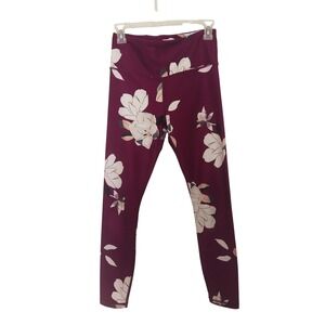Athleta Floral‎ Print Leggings High Waist Purple White Yoga Pants Women's Small